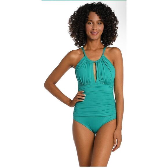 La Blanca Island Goddess High Neck Mio One-Piece Emerald Women's Swimsuit 4 NWT - Picture 1 of 8